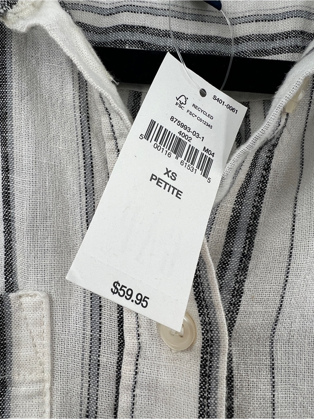 GAP NWT Linen-Blend Cropped Shirt in Natural Stripe size XS Petite - Picture 5 of 9